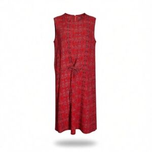 Lucky Brand Midi Dress Sleeveless Red & Blue Patterned Dress Front Tie Women XL